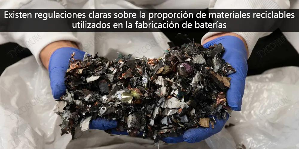 Existen regulaciones claras sobre la proporción de materiales reciclables utilizados en la fabricación de baterías