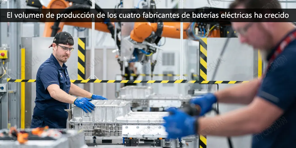 El volumen de producción de los cuatro fabricantes de baterías eléctricas ha crecido